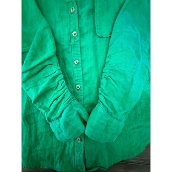 Maeve 100% Linen‎ Kelly Green Button Down Long Sleeve Lagenlook XS Anthro - Picture 10 of 13